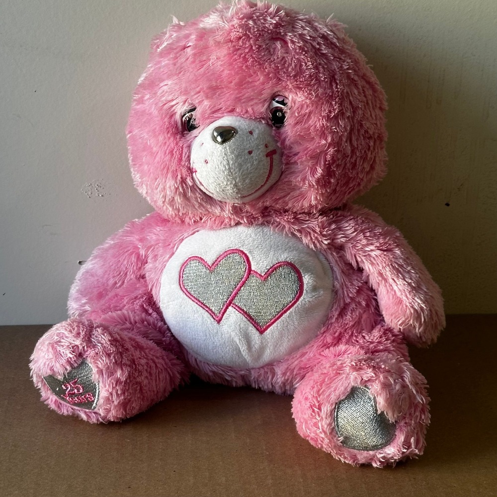 Care Bears Love-a-Lot Bear 25th Anniversary Pink Plush Silver Hearts 2007